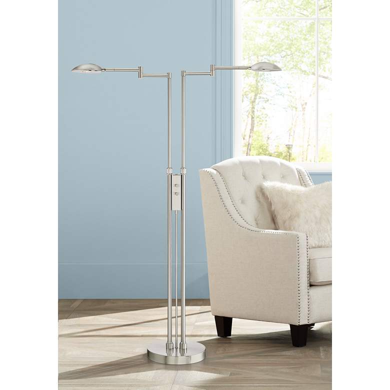 Image 1 Eliptik Satin Nickel LED Double Swing Arm Floor Lamp