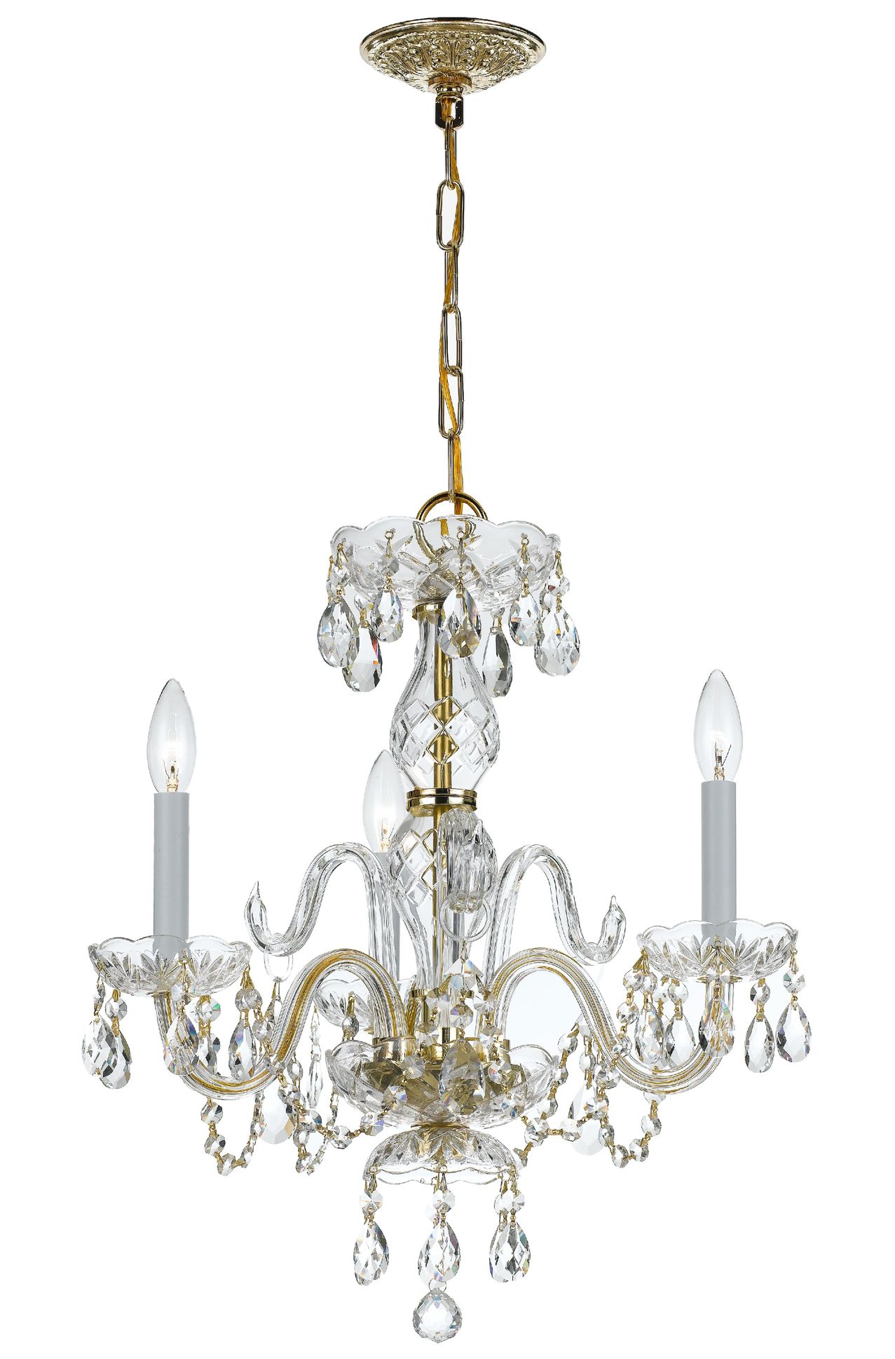Elisa 16" Wide Polished Brass and Crystal 3-Light Chandelier