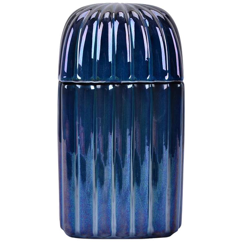 Image 1 Elisa Blue 10 3/4 inch High Decorative Ceramic Covered Jar
