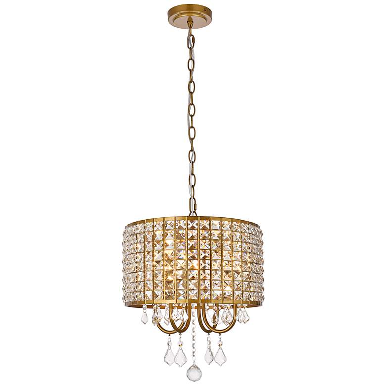 Image 2 Elise 14" Wide Brass Pendant Light with Clear Crystal