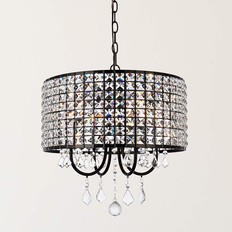 Image 1 Elise 17" Wide Black Pendant Light w/ Clear Crystal