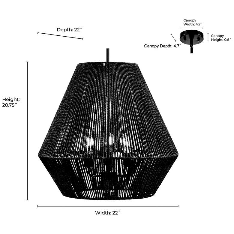 Image 7 Elise 22" Wide 3-Light Pendant in Matte Black more views