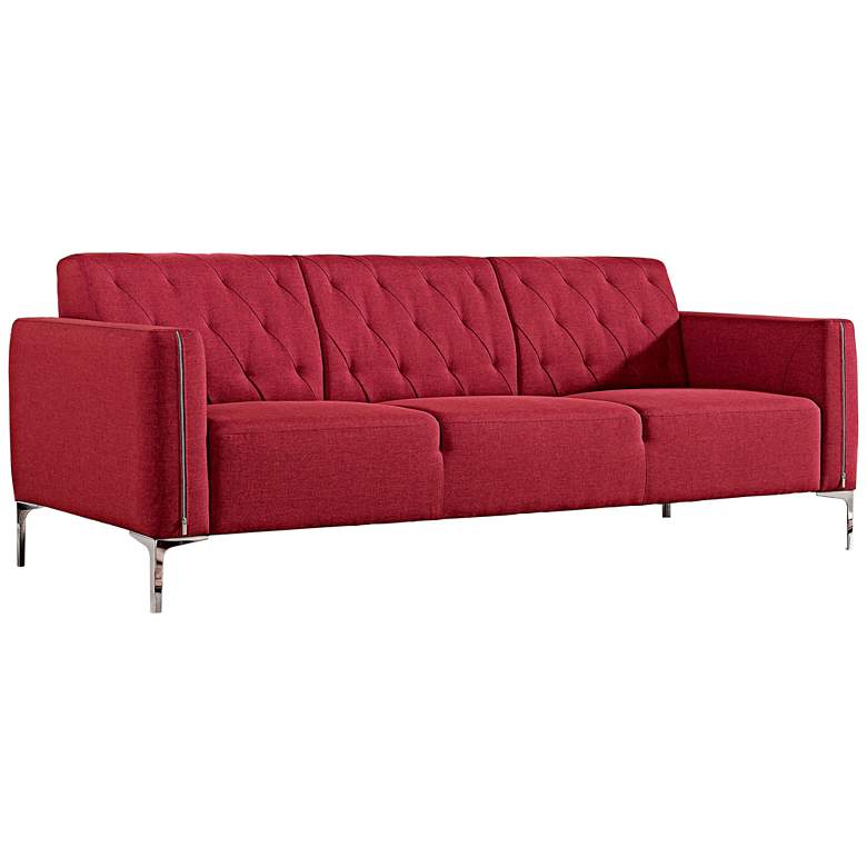 Image 1 Elise Retro Tufted Red Weave Cushioned 3-Seat Sofa