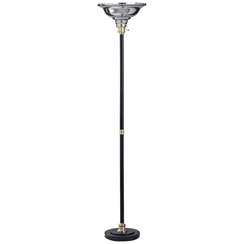 Image 1 Eliseo Black and Antique Brass Metal Torchiere Floor Lamp