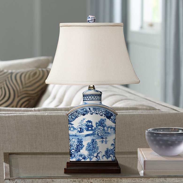Image 1 Elison 17 1/2" High Blue and White Porcelain Tea Jar Table Lamp