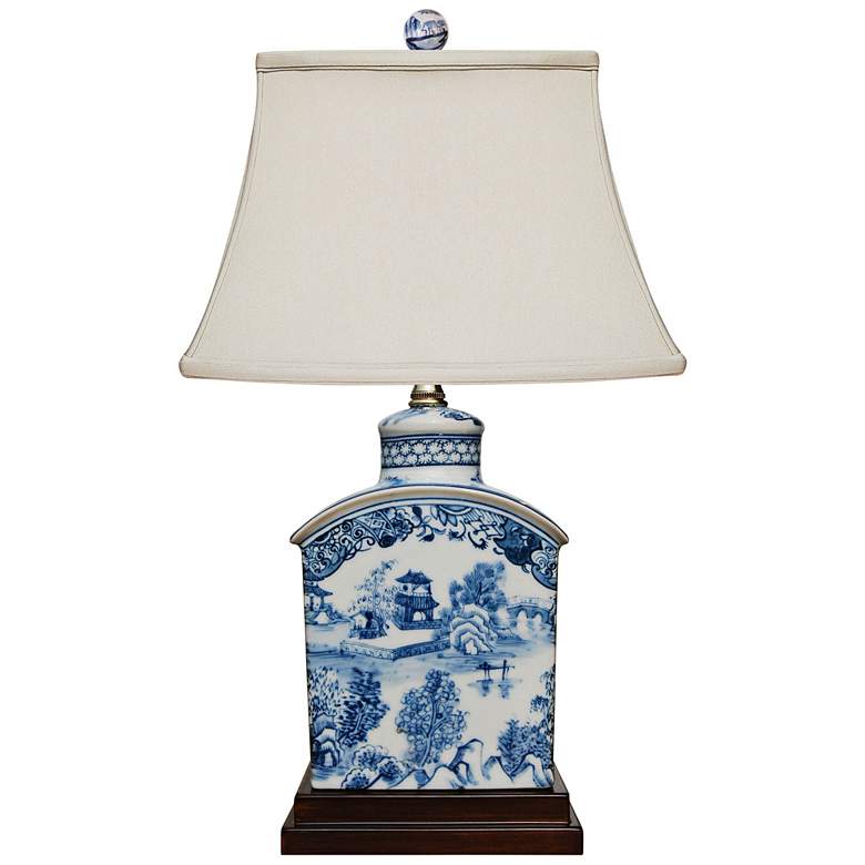Elison 17 1/2&quot;H Blue and White Porcelain Tea Jar Table Lamp