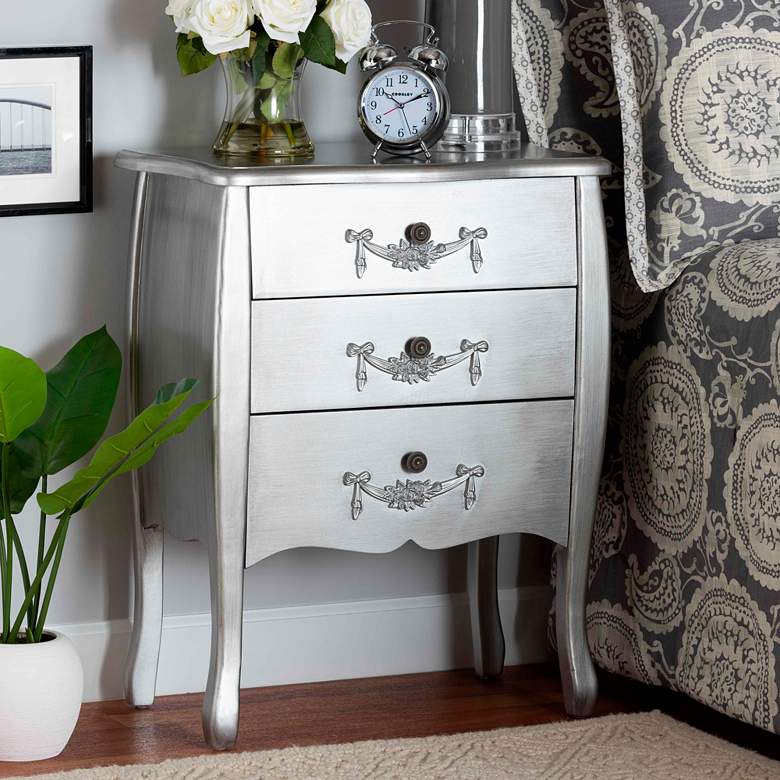 Image 1 Eliya 23 1/2"W Brushed Silver Wood 3-Drawer Storage Cabinet