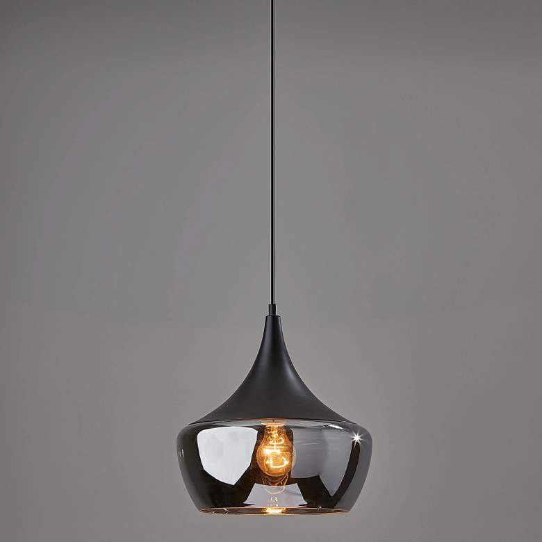 Image 1 Eliza 12" Wide Black Mini Pendant w/ Smoked Mercury Glass