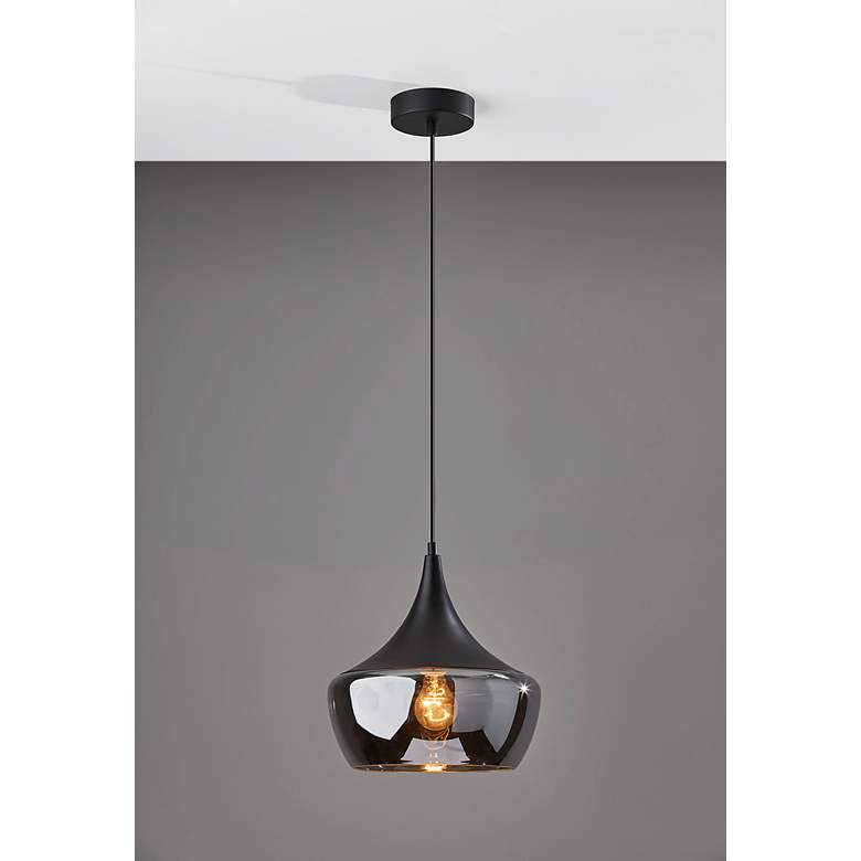 Image 4 Eliza 12" Wide Black Mini Pendant w/ Smoked Mercury Glass more views
