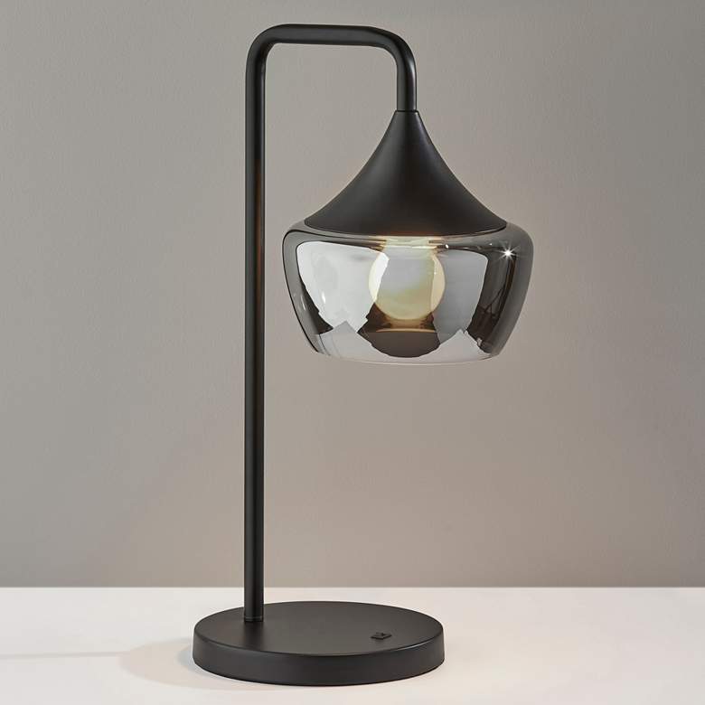 Image 2 Eliza Black Metal Desk Lamp with Smoked Mercury Glass Shade more views