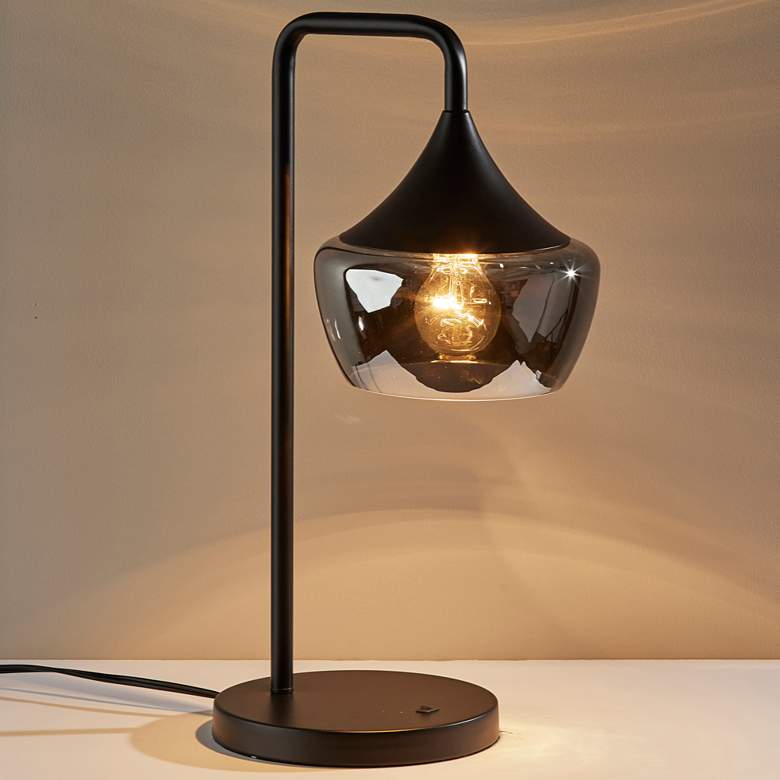 Image 3 Eliza Black Metal Desk Lamp with Smoked Mercury Glass Shade more views