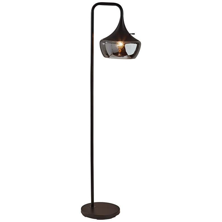 Image 1 Eliza Black Metal Floor Lamp w/ Smoked Mercury Glass Shade