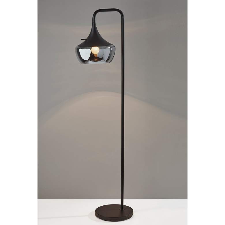 Image 2 Eliza Black Metal Floor Lamp w/ Smoked Mercury Glass Shade more views