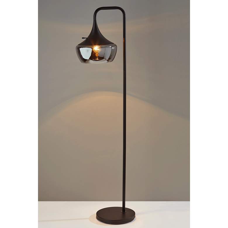 Image 3 Eliza Black Metal Floor Lamp w/ Smoked Mercury Glass Shade more views