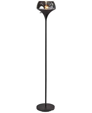 Eliza Black Torchiere Floor Lamp with Smoked Mercury Glass