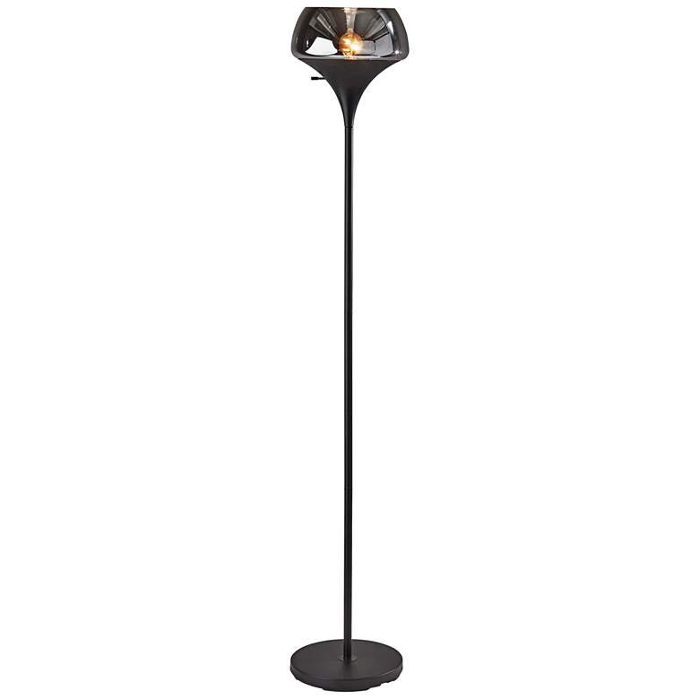 Image 1 Eliza Black Torchiere Floor Lamp with Smoked Mercury Glass
