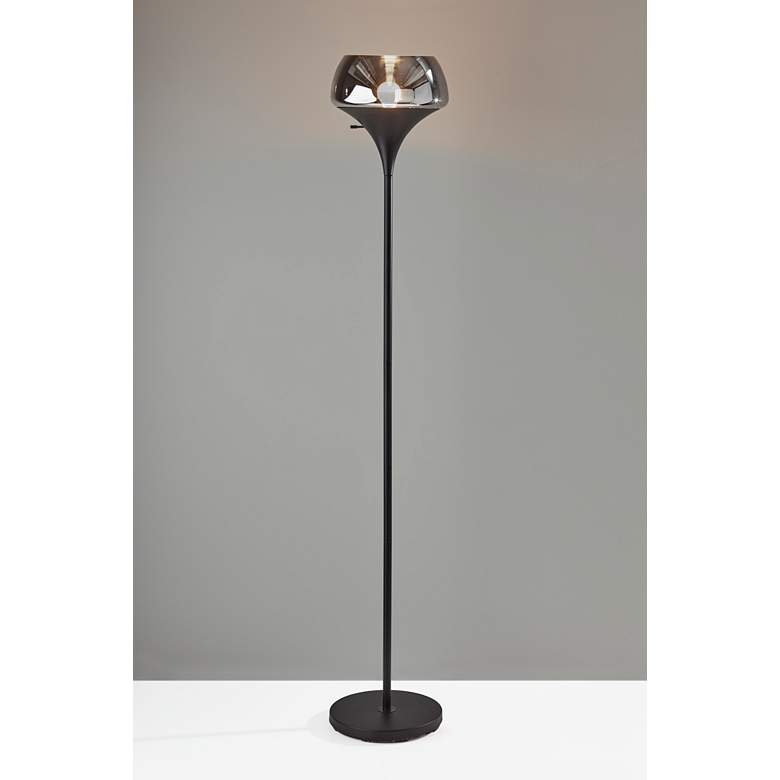 Image 2 Eliza Black Torchiere Floor Lamp with Smoked Mercury Glass more views