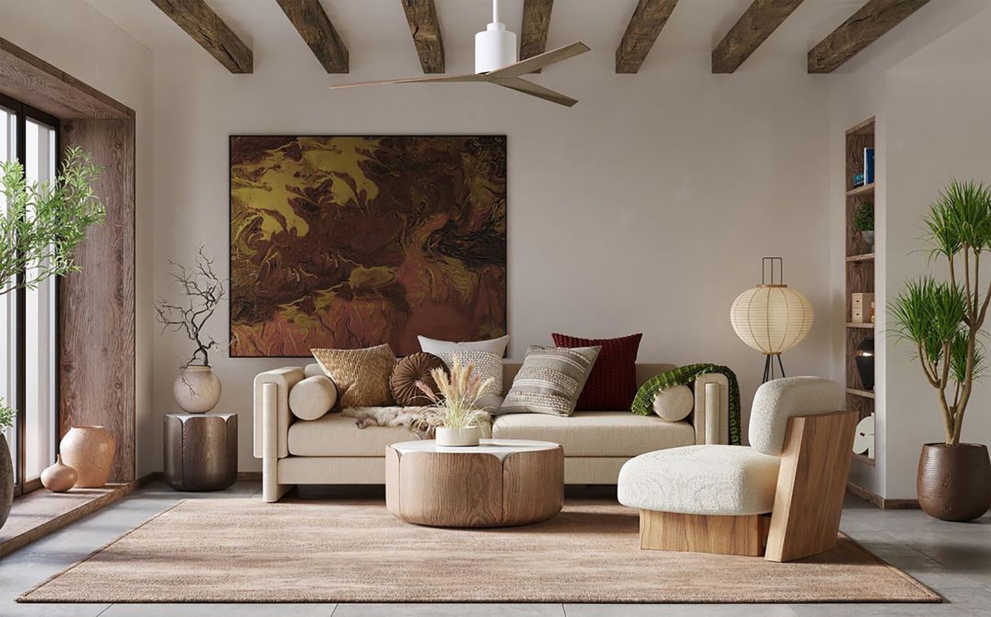 Image 3 Eliza Ceiling Fan Gloss White Finish Old Oak Tone Blades more views
