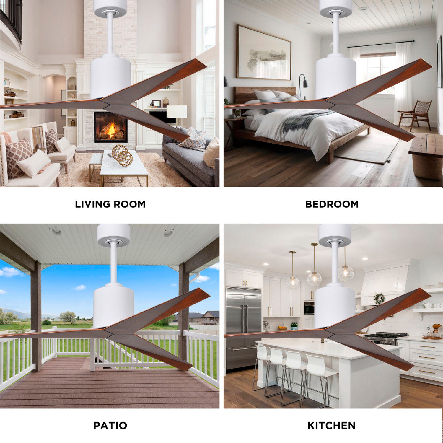Eliza Ceiling Fan Gloss White Finish Walnut Tone Blades
