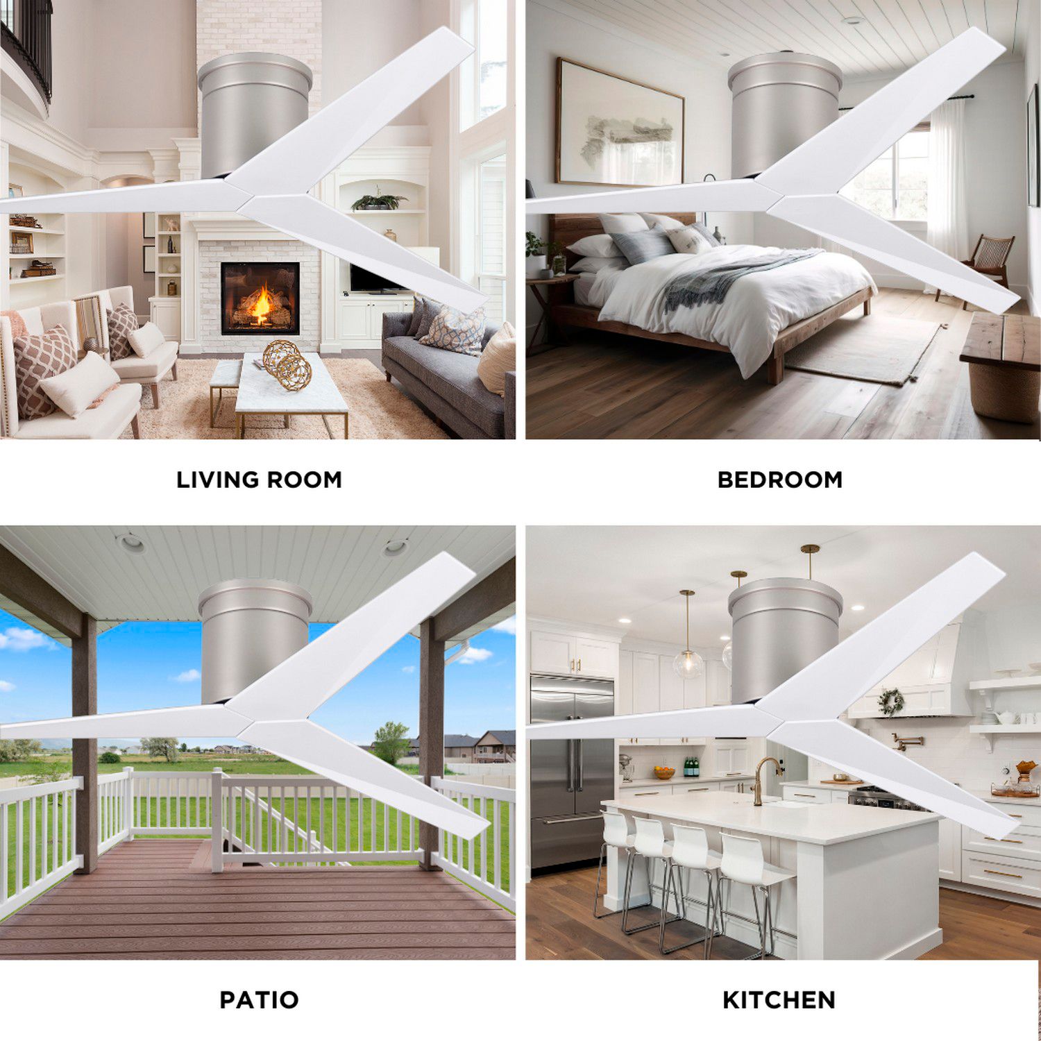 Eliza-H Flush Mount Ceiling Fan Brushed Nickel Finish Gloss White Blades