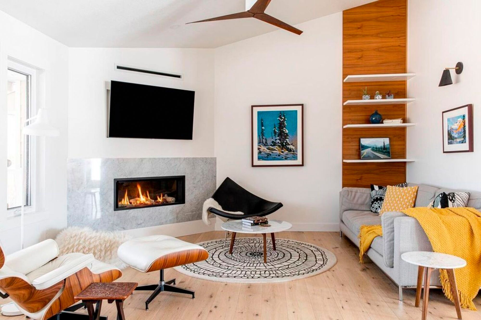 Image 6 Eliza-H - Flush Mount Ceiling Fan - Gloss White Finish - Walnut Tone Blades more views