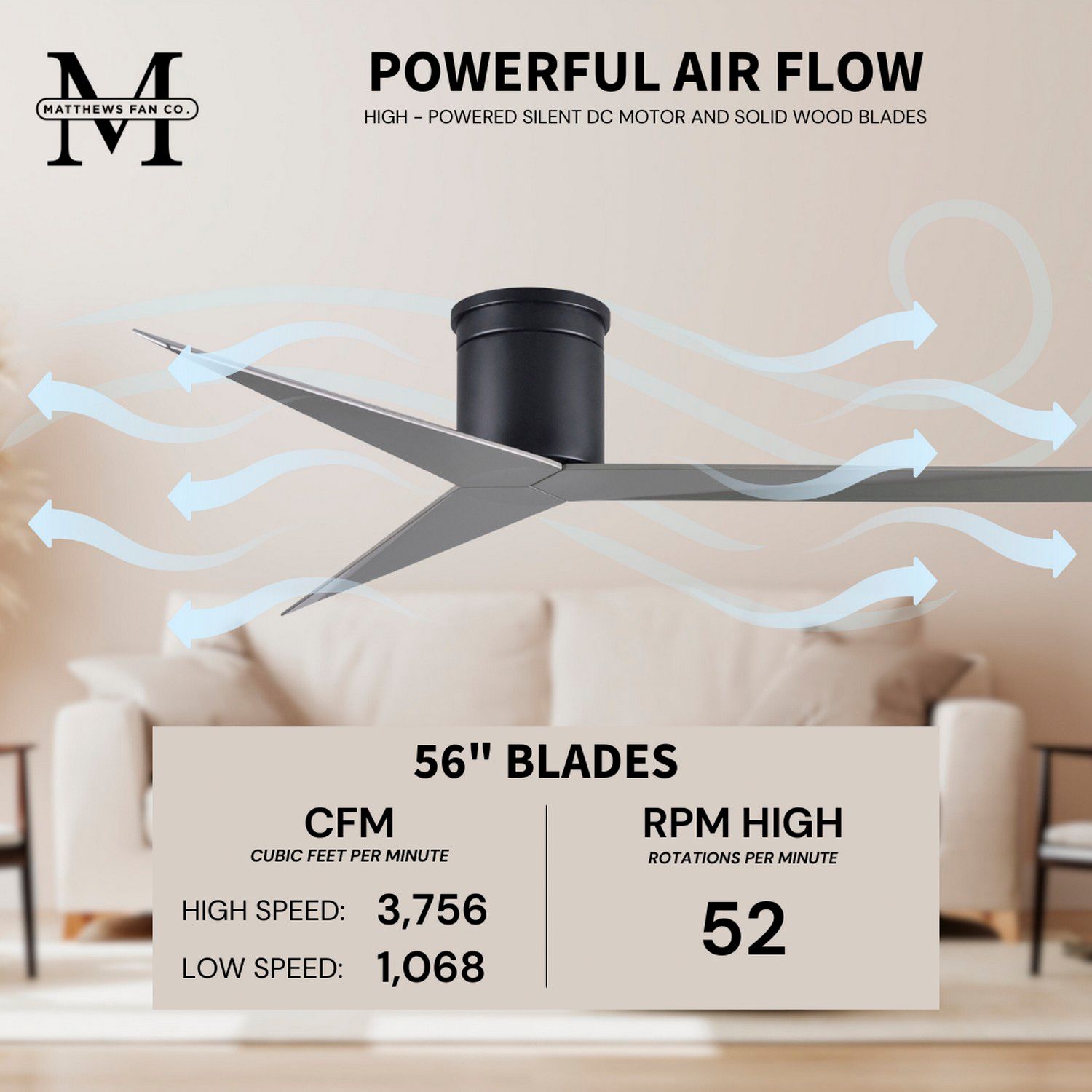 Image 5 Eliza-H Flush Mount Ceiling Fan Matte Black Finish Brushed Nickel Blades more views