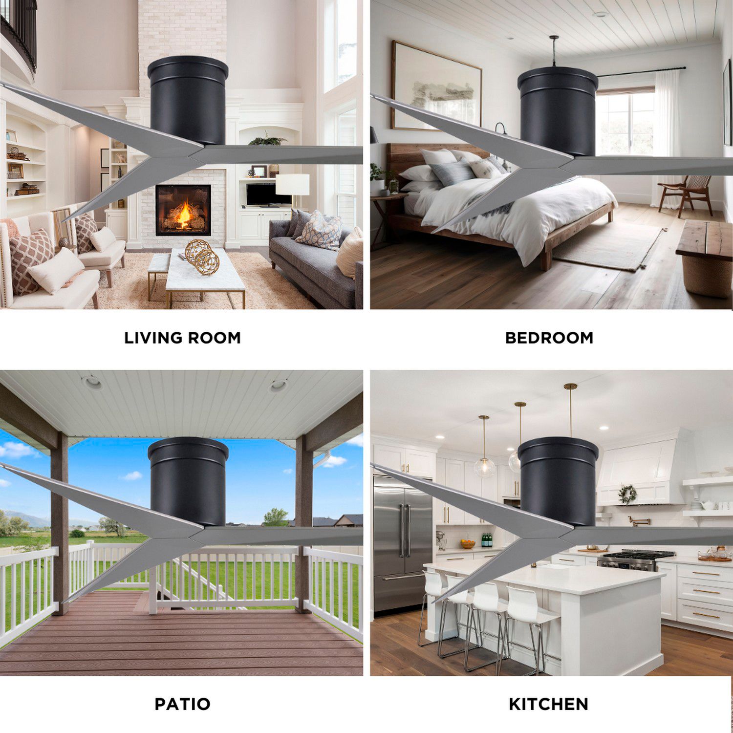 Image 7 Eliza-H Flush Mount Ceiling Fan Matte Black Finish Brushed Nickel Blades more views