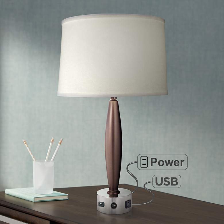 Image 1 Eliza Nickel and Bronze Table Lamp with USB Port and Outlet