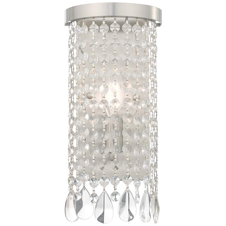 Image 1 Elizabeth 12 1/2 High Brushed Nickel and Crystal Wall Sconce Light