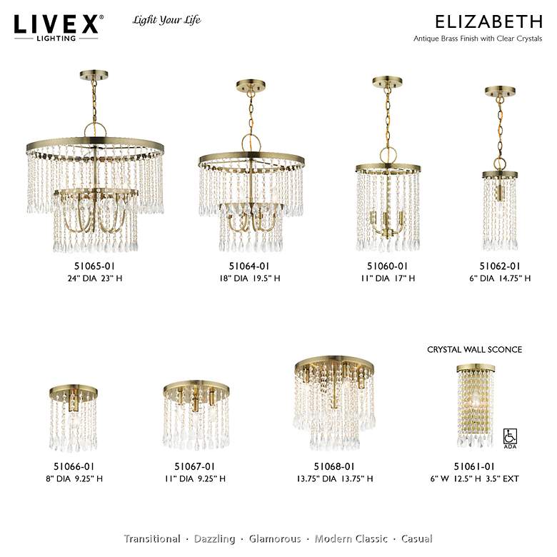 Image 7 Elizabeth 3 Light Antique Brass Pendant Chandelier more views