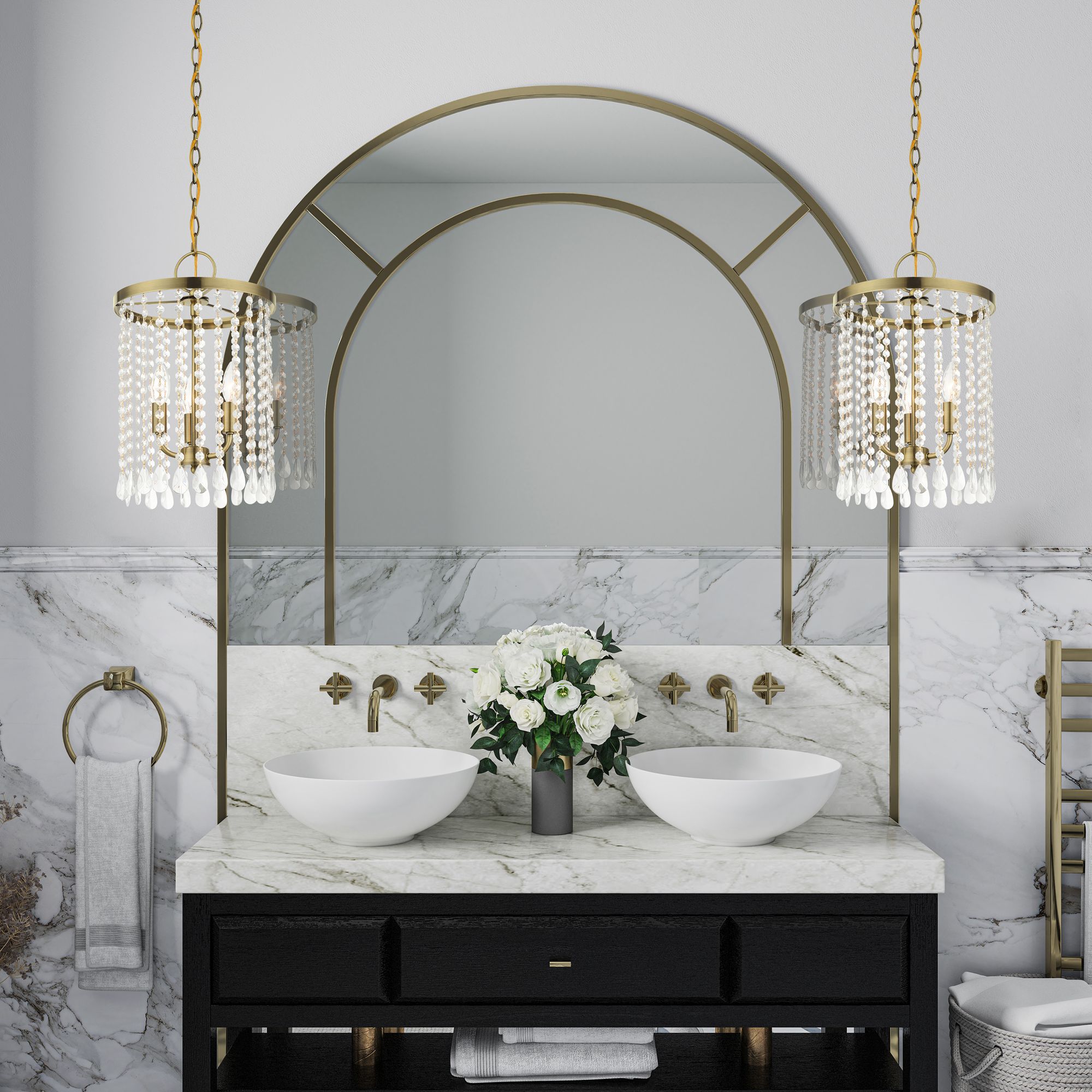 Elizabeth 3 Light Antique Brass Pendant Chandelier