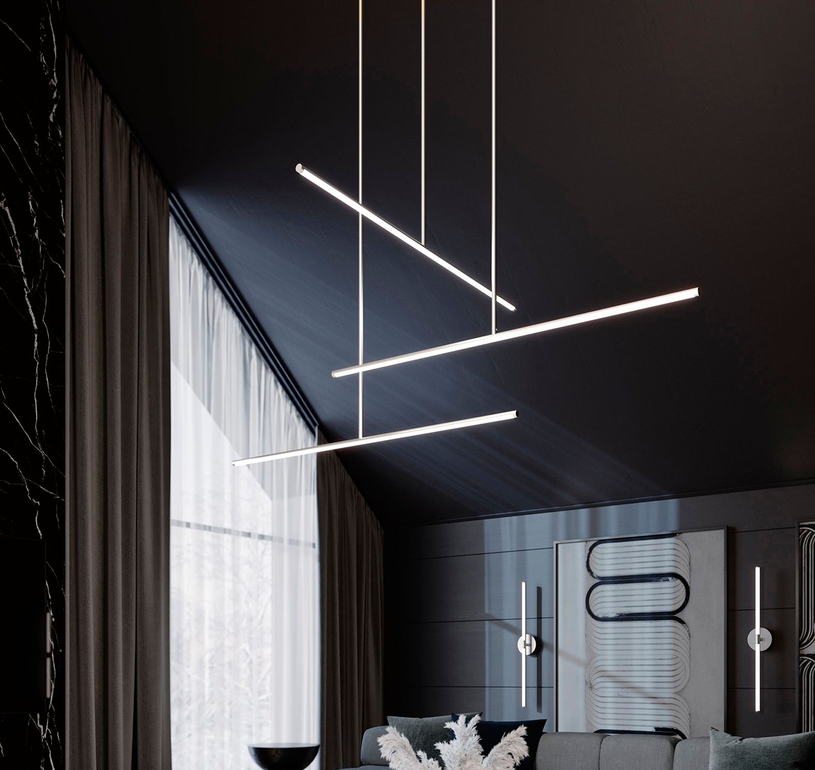 Image 3 Elizabeth 42" Wide Satin Nickel 25W LED Pendant more views