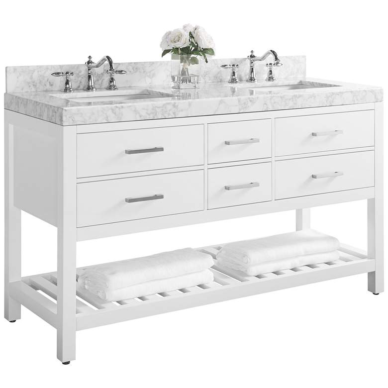 Image 1 Elizabeth 60 inch Nickel White Italian Marble Double Sink Vanity