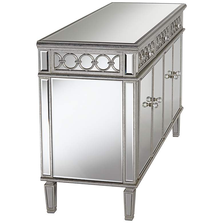 Elizabeth 60 inch Wide 4-Door Silver Mirrored Buffet Cabinet more views