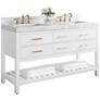 Elizabeth 60"W Gold Hardware White Marble Double Sink Vanity