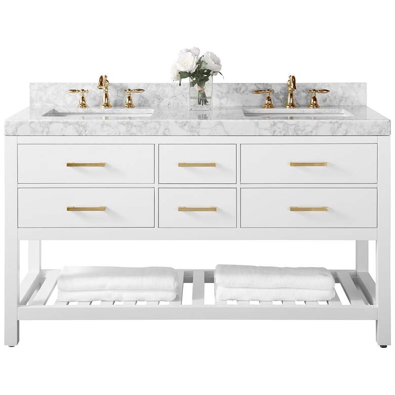 Image 3 Elizabeth 60"W Gold Hardware White Marble Double Sink Vanity more views