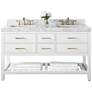 Elizabeth 60"W Gold Hardware White Marble Double Sink Vanity