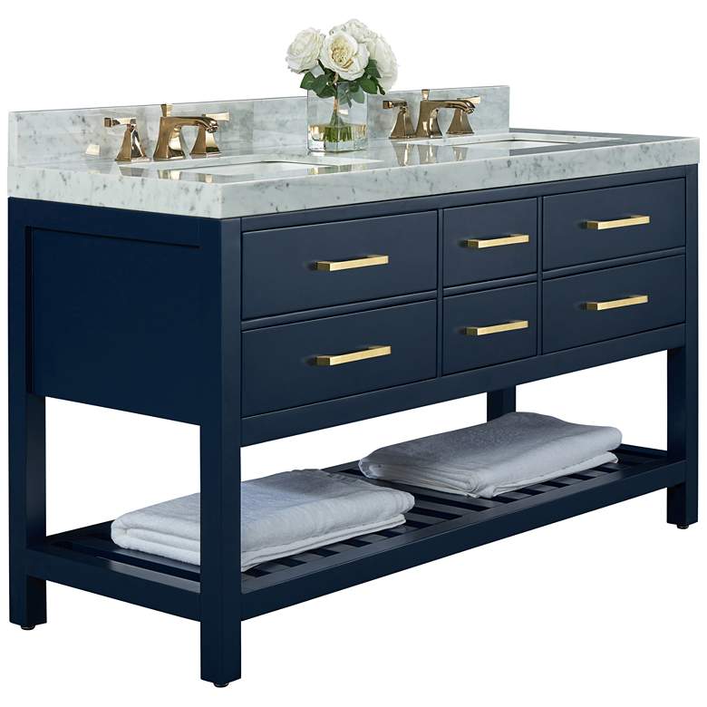 Image 1 Elizabeth 60"W Heritage Blue White Marble Double Sink Vanity