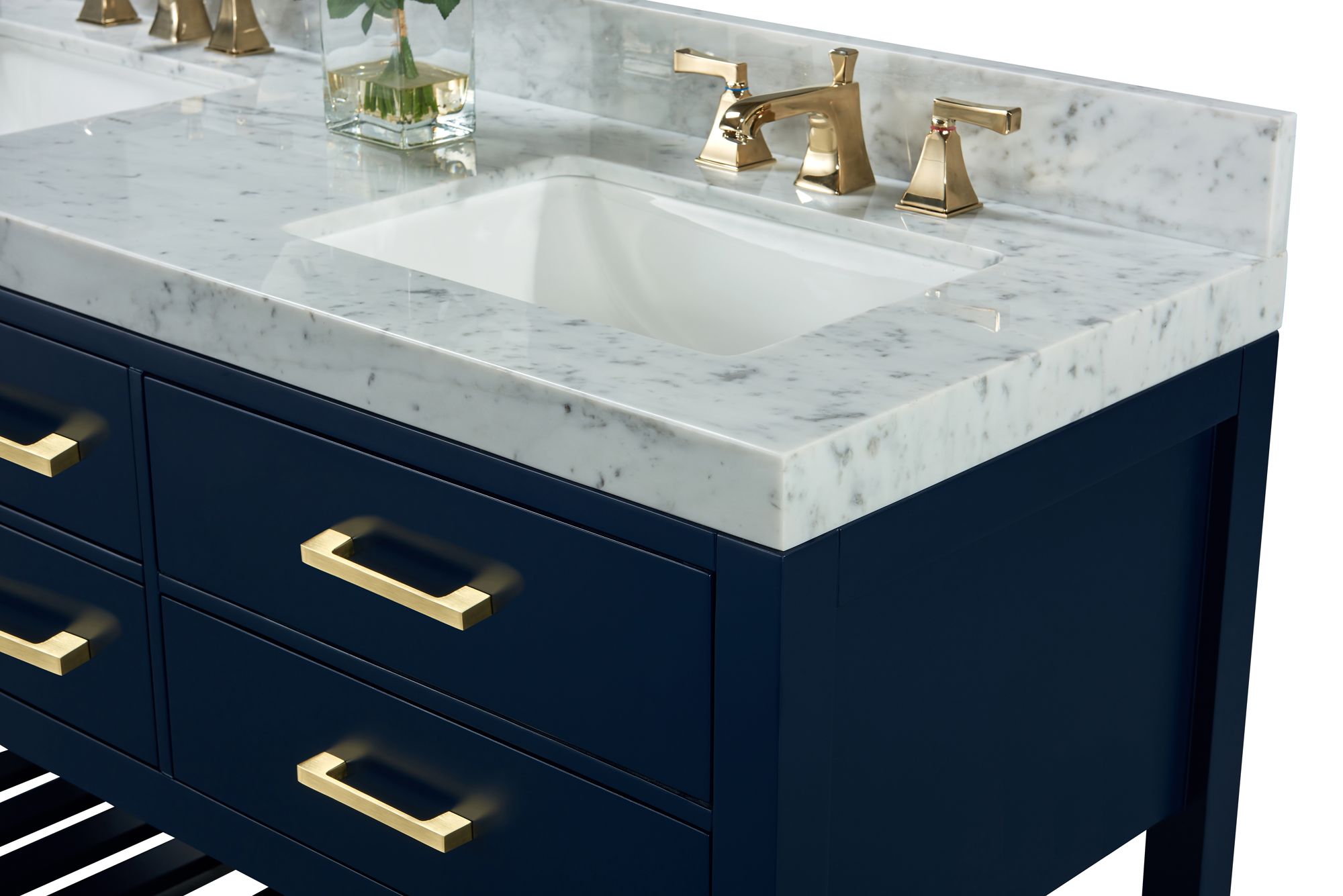 Elizabeth 60"W Heritage Blue White Marble Double Sink Vanity