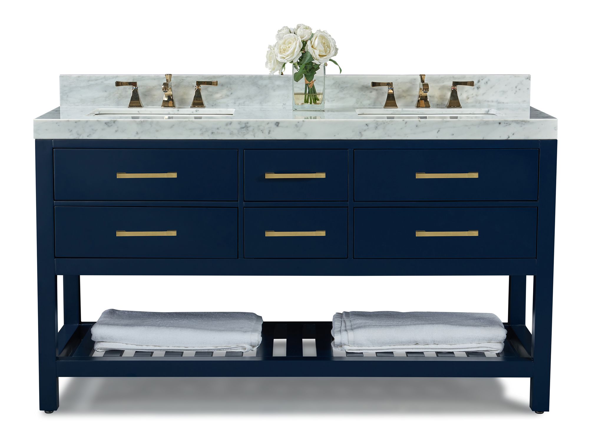 Elizabeth 60"W Heritage Blue White Marble Double Sink Vanity