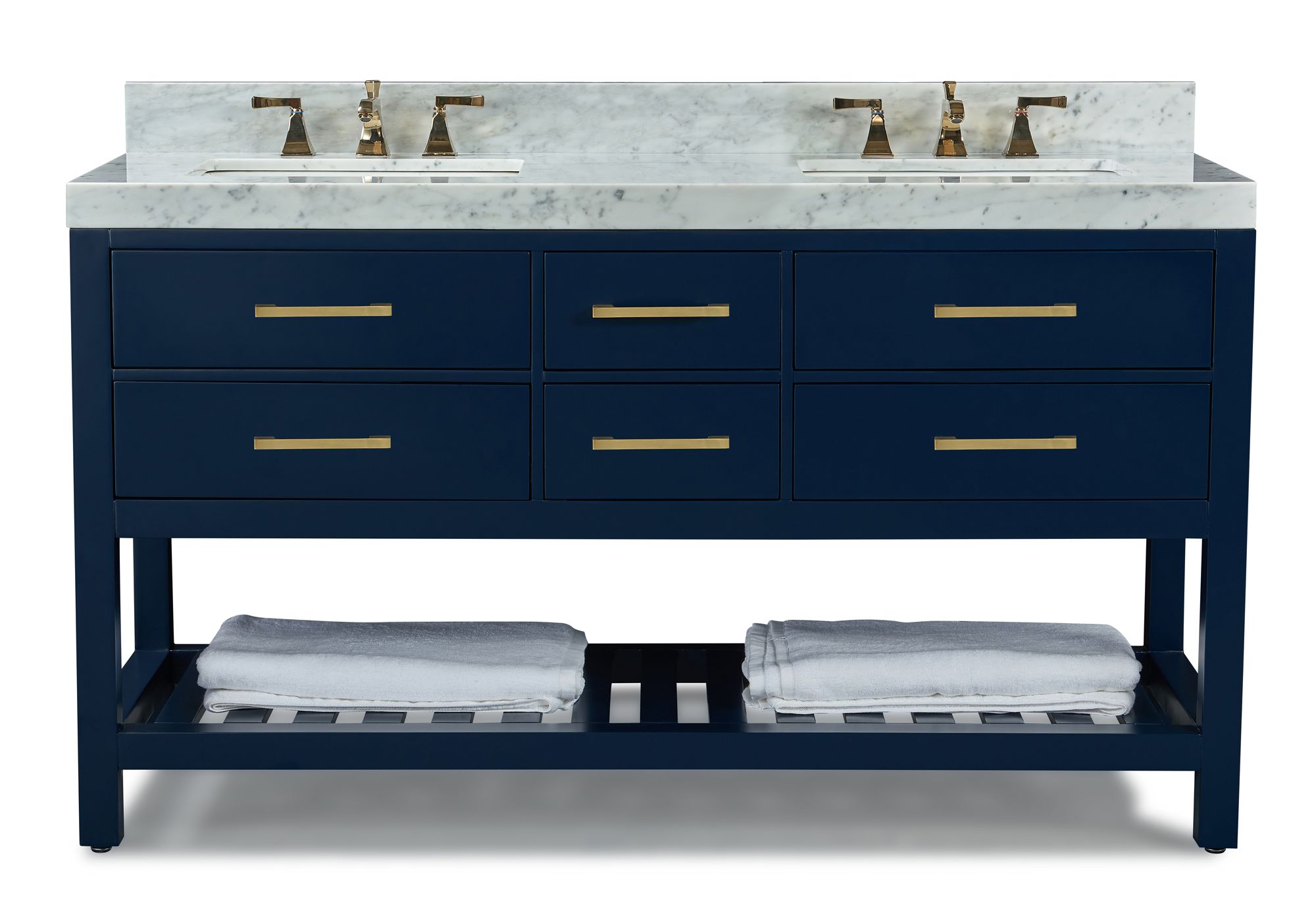 Elizabeth 60"W Heritage Blue White Marble Double Sink Vanity