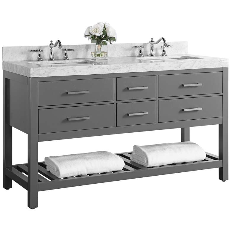 Image 1 Elizabeth Sapphire Gray 60 inch Marble-Top Double Sink Vanity