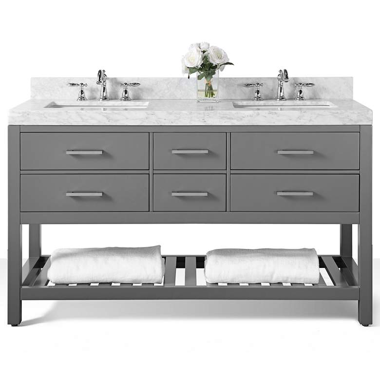 Elizabeth Sapphire Gray 60 inch Marble-Top Double Sink Vanity more views