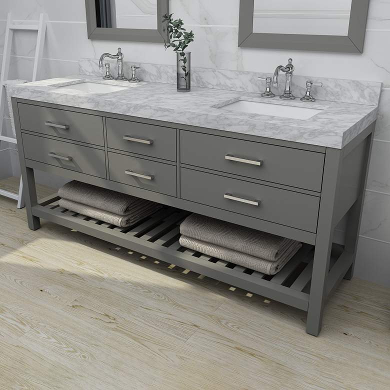 Image 1 Elizabeth Sapphire Gray 72 inch Marble-Top Double Sink Vanity