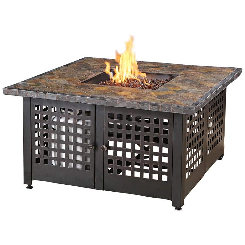 Image 1 Elizabeth Slate Tile and Marble Mantel 41 1/4 inchW LP Gas Fire Pit