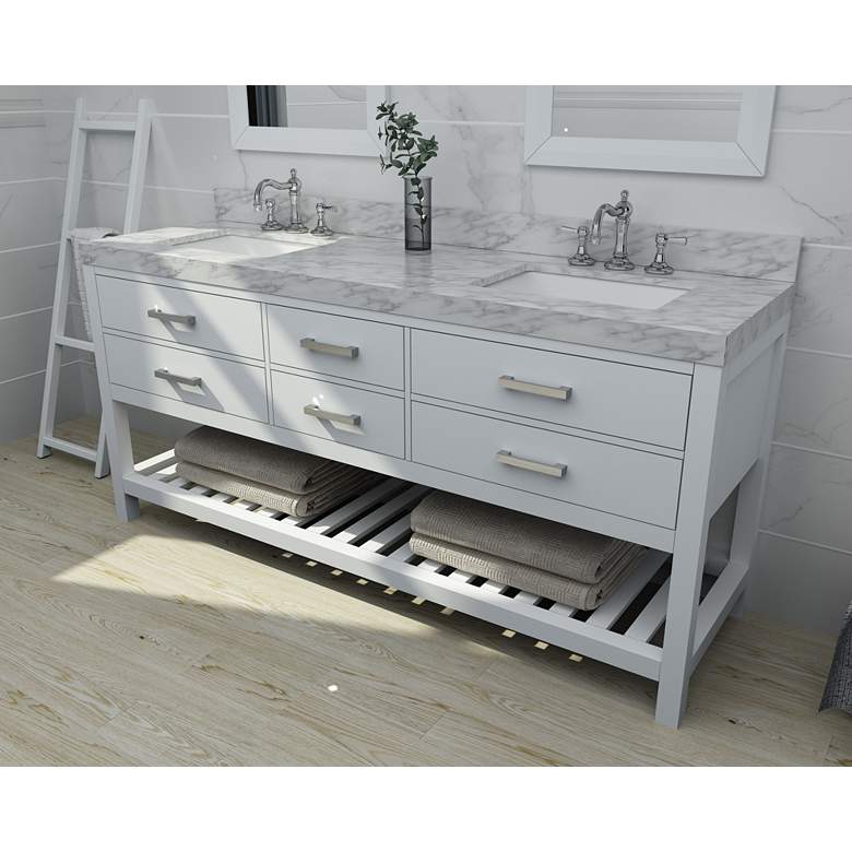 Image 1 Elizabeth White 72" Wide Italian Marble Double Sink Vanity
