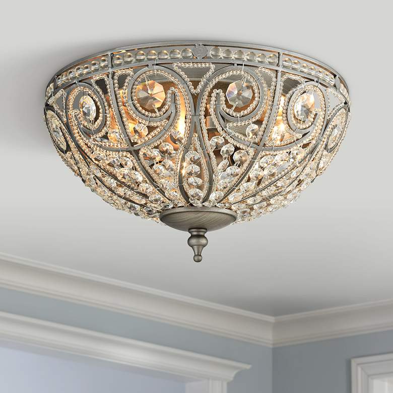 Image 1 Elizabethan 13 inch Wide Weathered Zinc 3-Light Ceiling Light