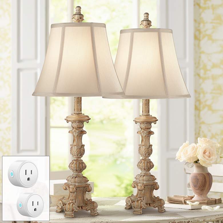Image 1 Elize White-Washed Table Lamps Set of 2 with Smart Sockets