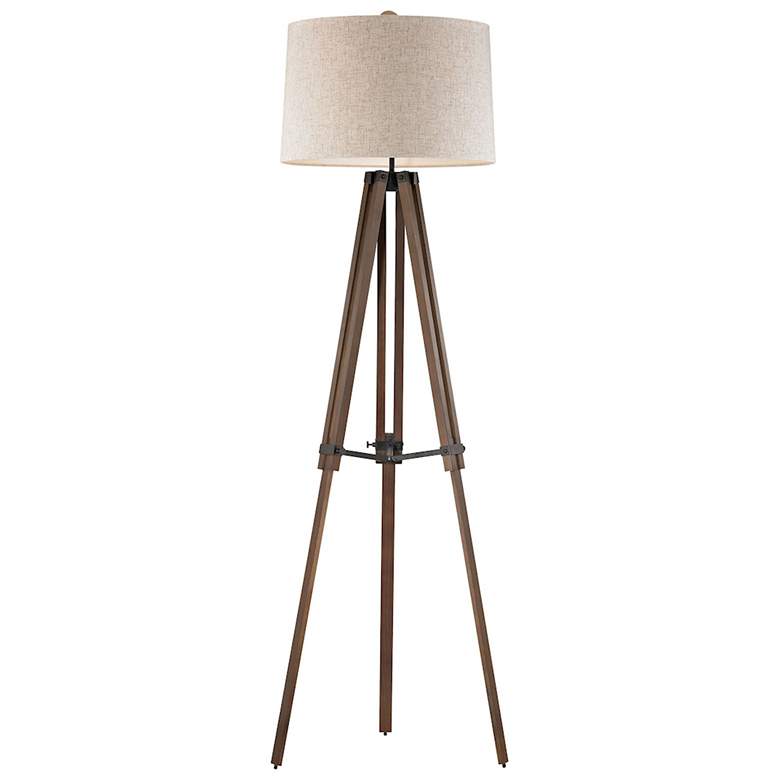 Image 1 Elk Lighting 62 inch High Black and Wood Brace Tripod Floor Lamp