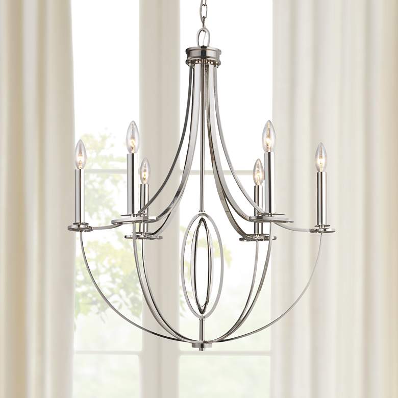 Image 1 Elk Lighting Dione 25 inch Wide 6-Light Polished Nickel Candle Chandelier